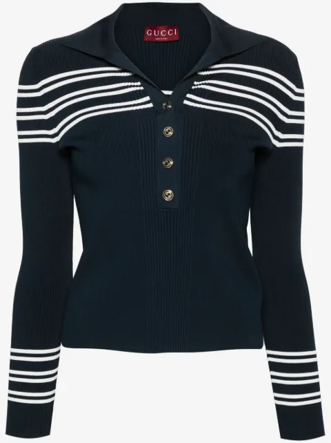 Gucci striped ribbed-knit polo top