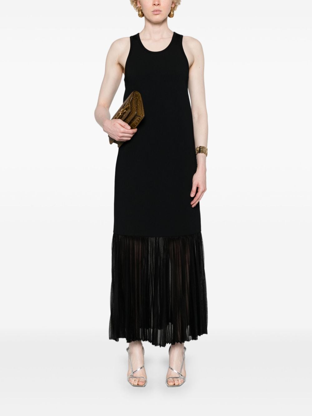 Shop Jil Sander Plissé-detailed Knitted Maxi Dress In Black