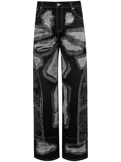 Who Decides War embroidered-design wide-leg jeans