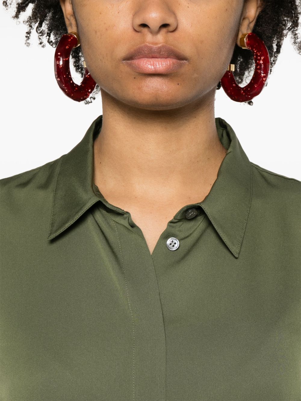 Shop Theory Long-sleeve Silk Shirt In Green