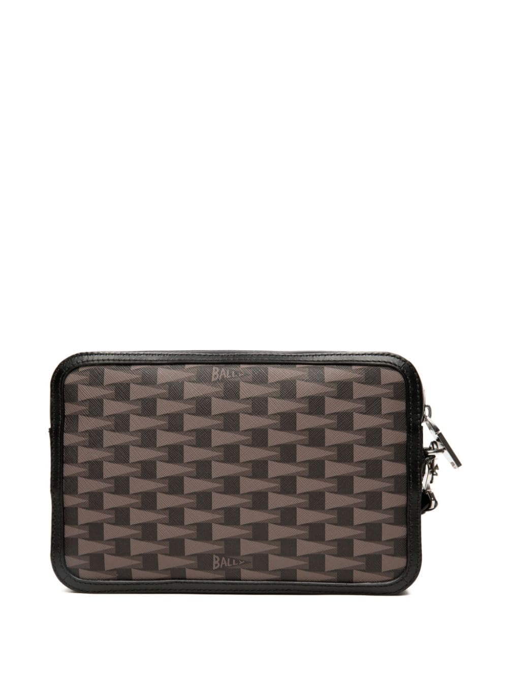 Shop Bally Pennant Leather Clutch Bag In Brown