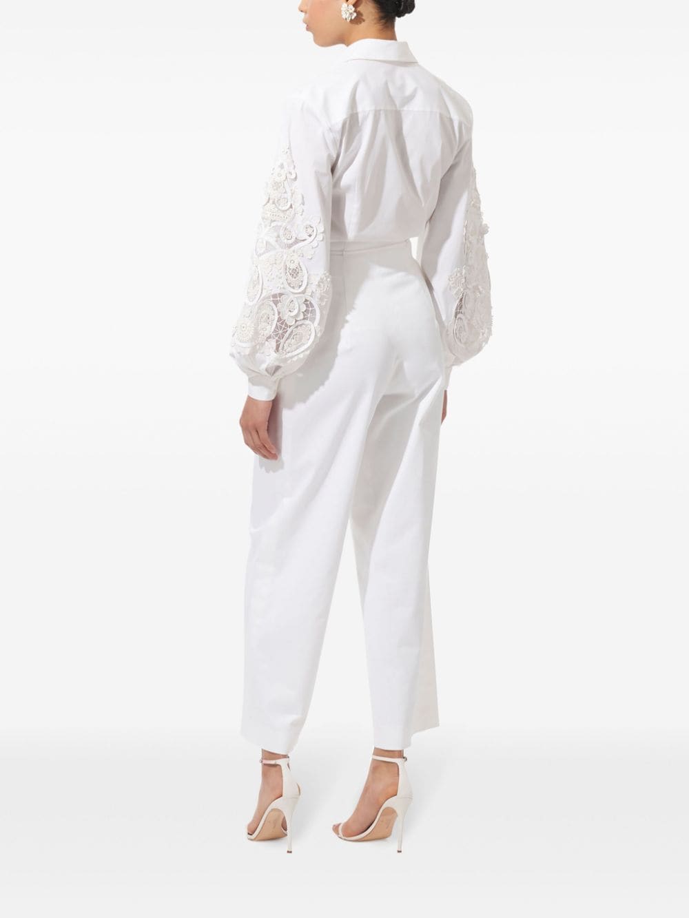 Shop Carolina Herrera Cropped Wide-leg Trousers In White