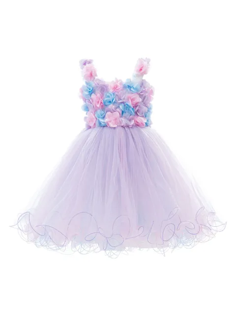 Tulleen floral-appliqué tulle dress