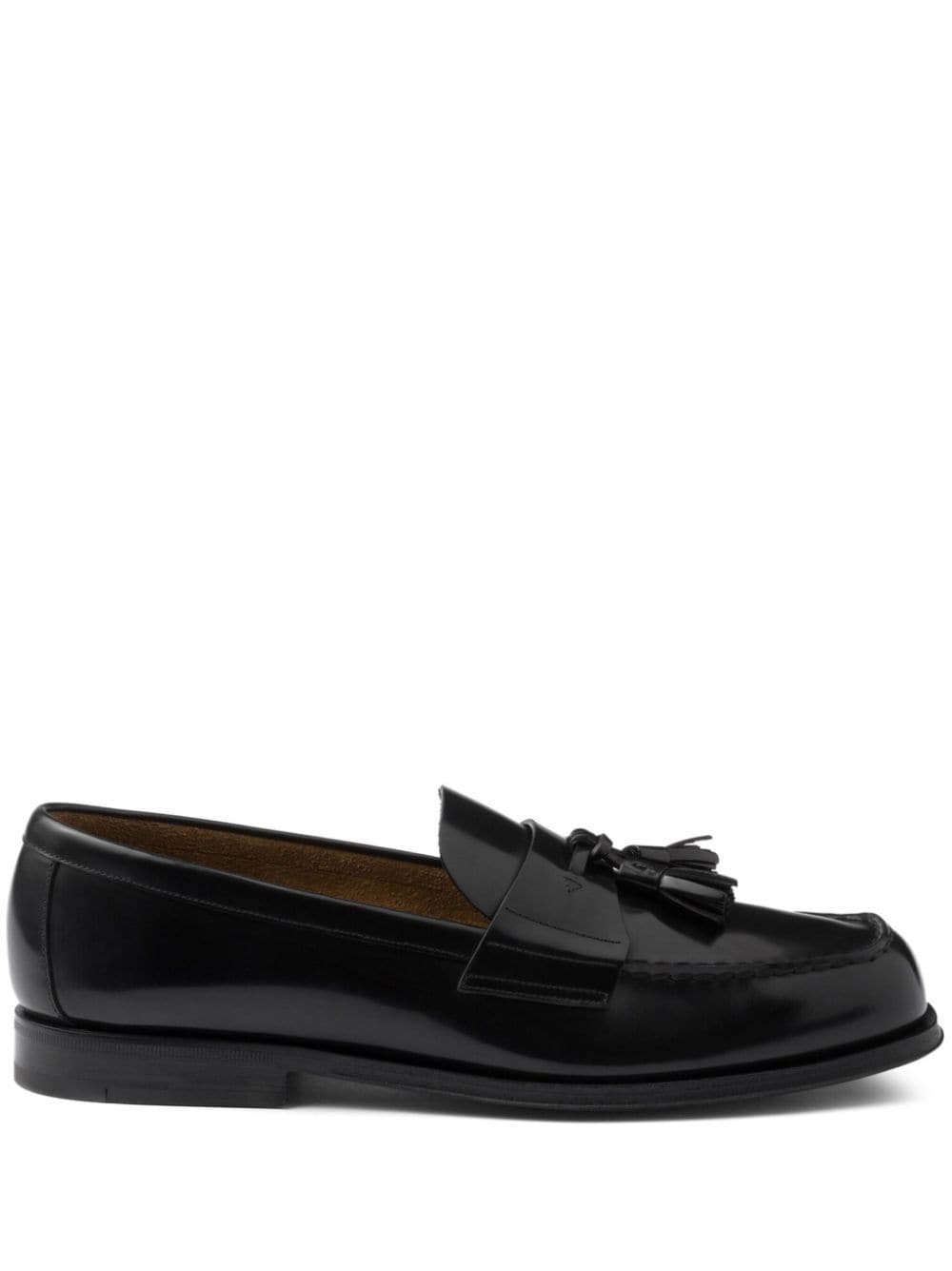 Shop Prada Tassel-detail Leather Loafers In Black