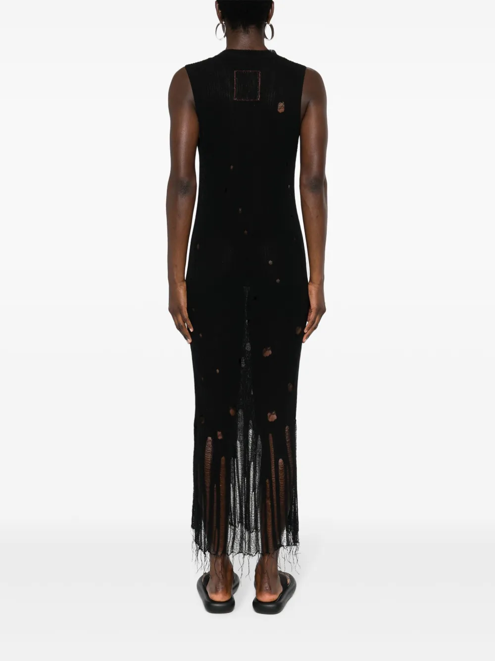 Uma Wang Fine-knit Distressed Maxi Dress In Schwarz