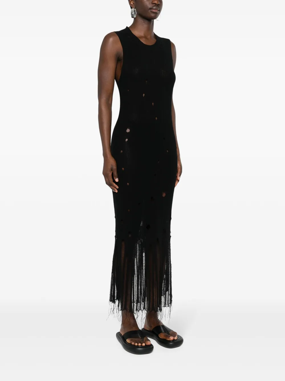 Uma Wang Fine-knit Distressed Maxi Dress In Schwarz