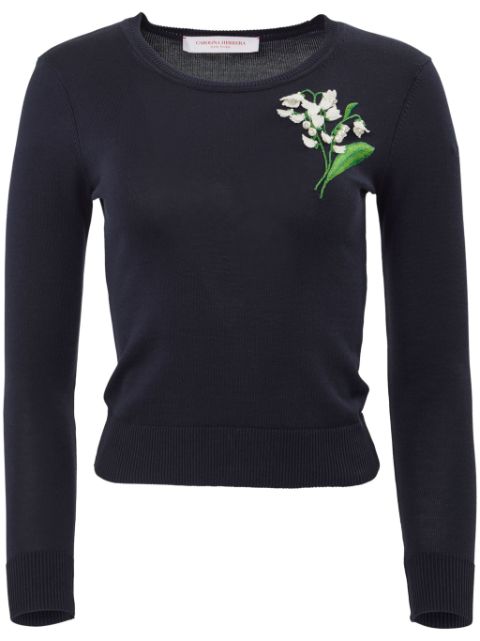 Carolina Herrera floral-embroidered fine-knit jumper Women