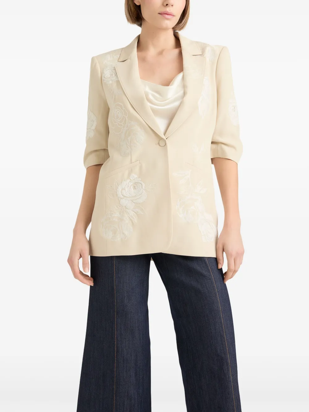 Cinq A Sept Blazer met geborduurde bloemen Beige