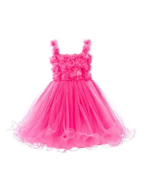Tulleen rose-appliqué tulle dress