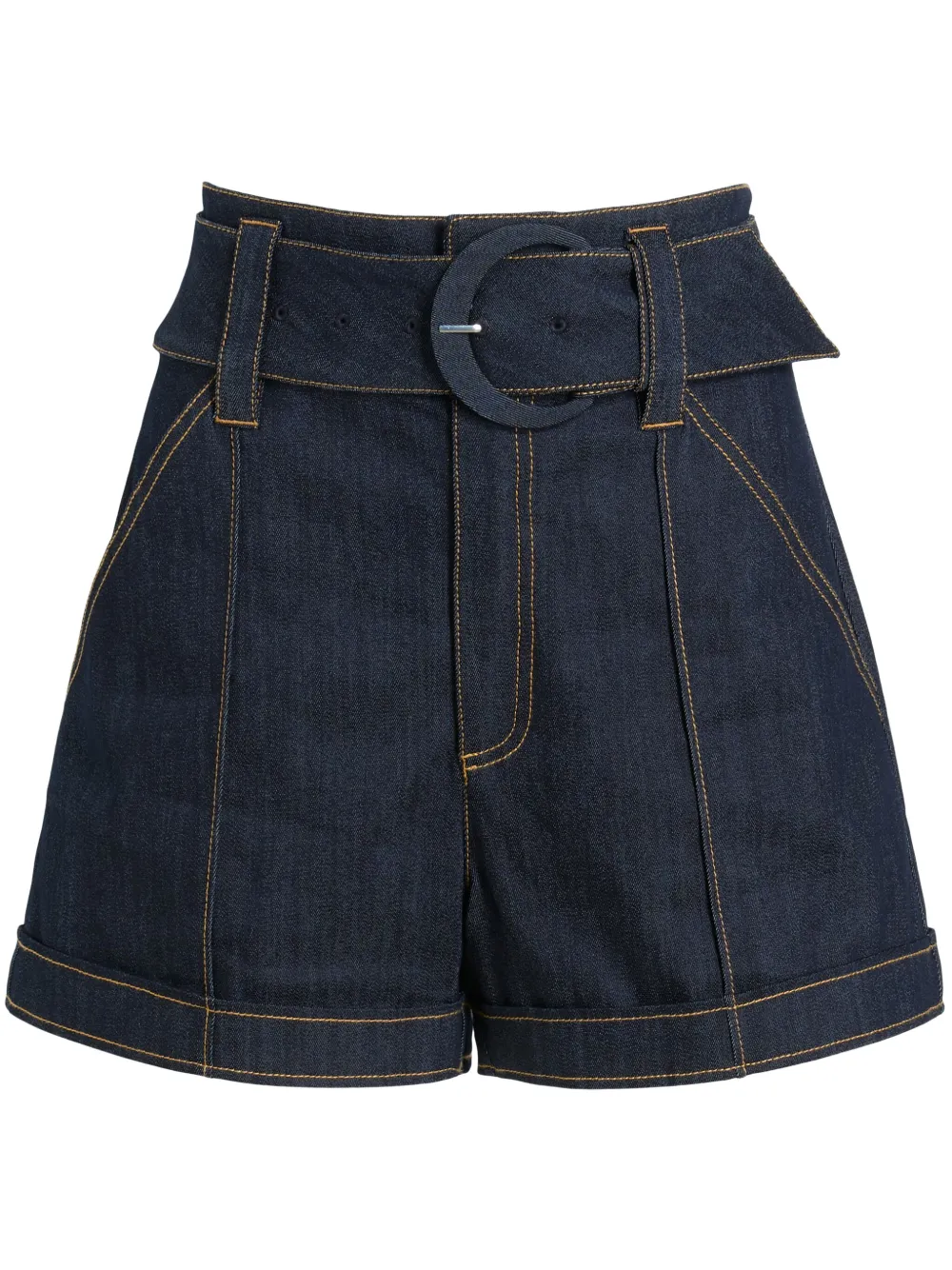 Shop Cinq À Sept Aldi Belted Denim Shorts In Blue