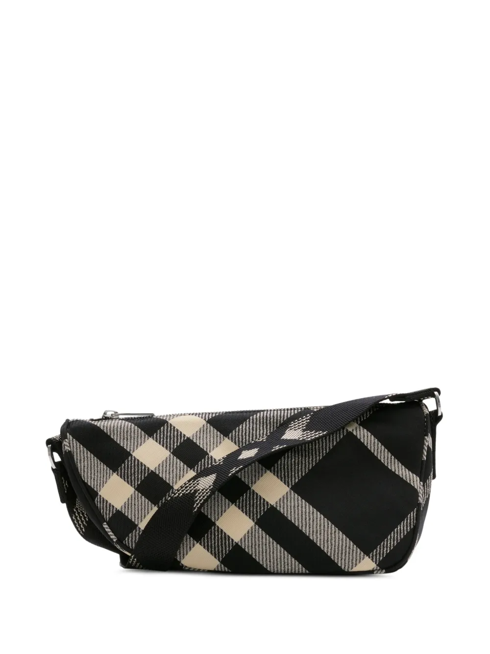 Shop Burberry Small Shield Checked Messenger Bag In Black