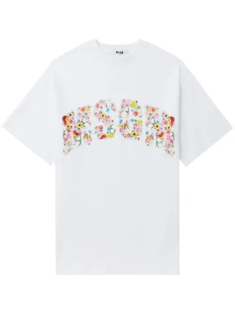 MSGM floral cotton crew neck t-shirt