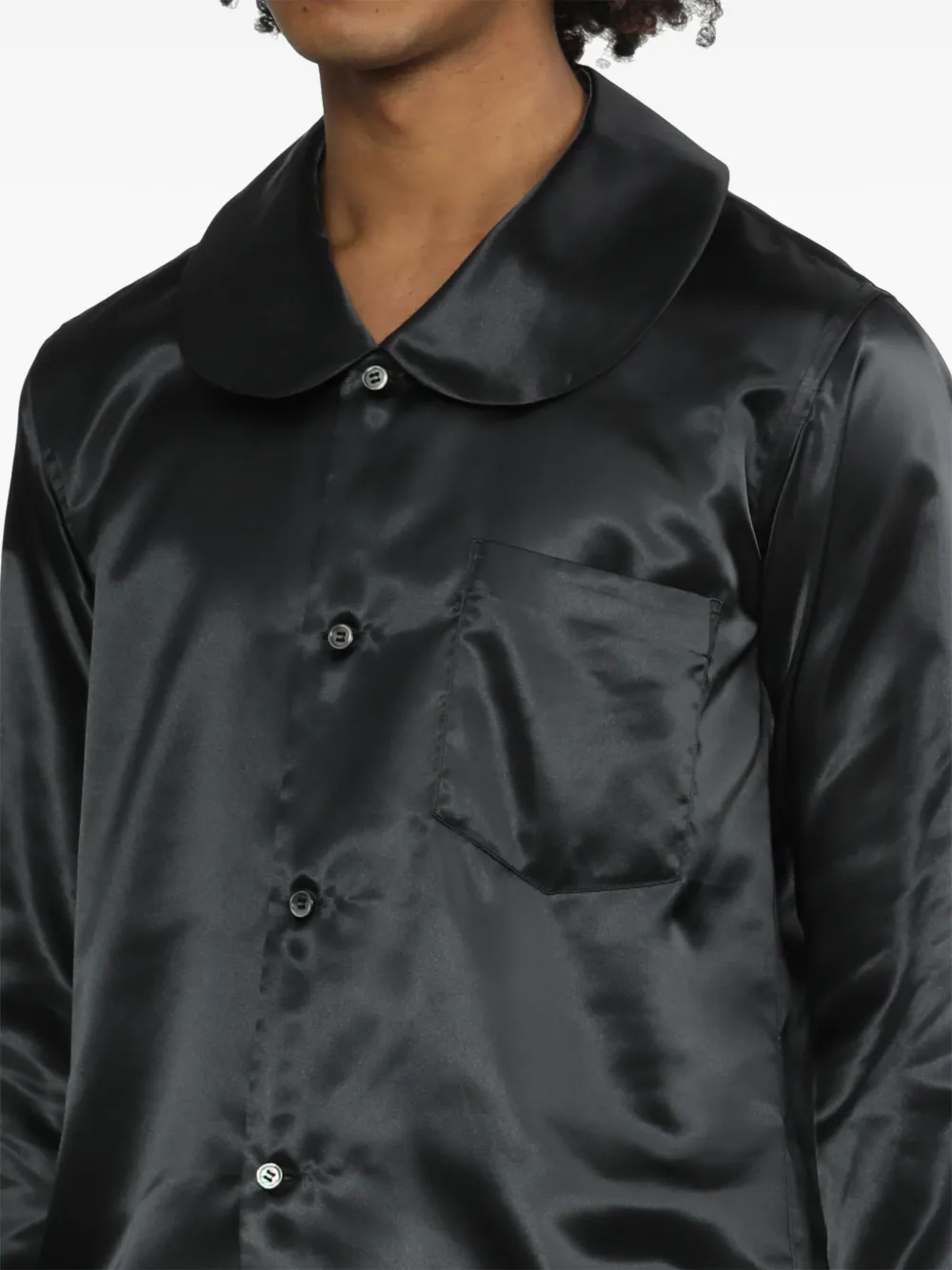 Shop Black Comme Des Garçons Rounded-collar Satin Shirt In Black