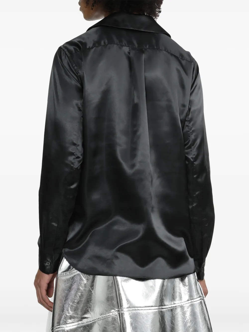 Shop Black Comme Des Garçons Rounded-collar Satin Shirt In Black