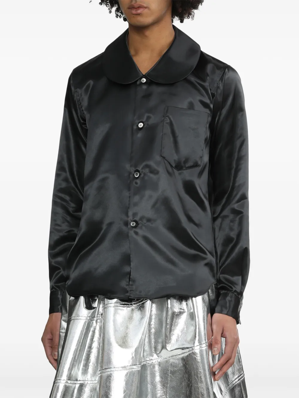 Shop Black Comme Des Garçons Rounded-collar Satin Shirt In Black