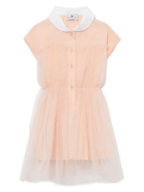 Raspberry Plum tulle-overlay button-up dress