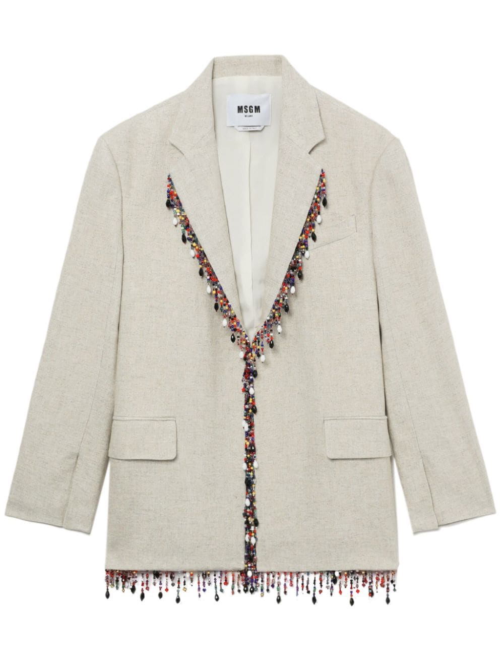 Msgm Bead-embellished Single-breasted Blazer In Neutrals