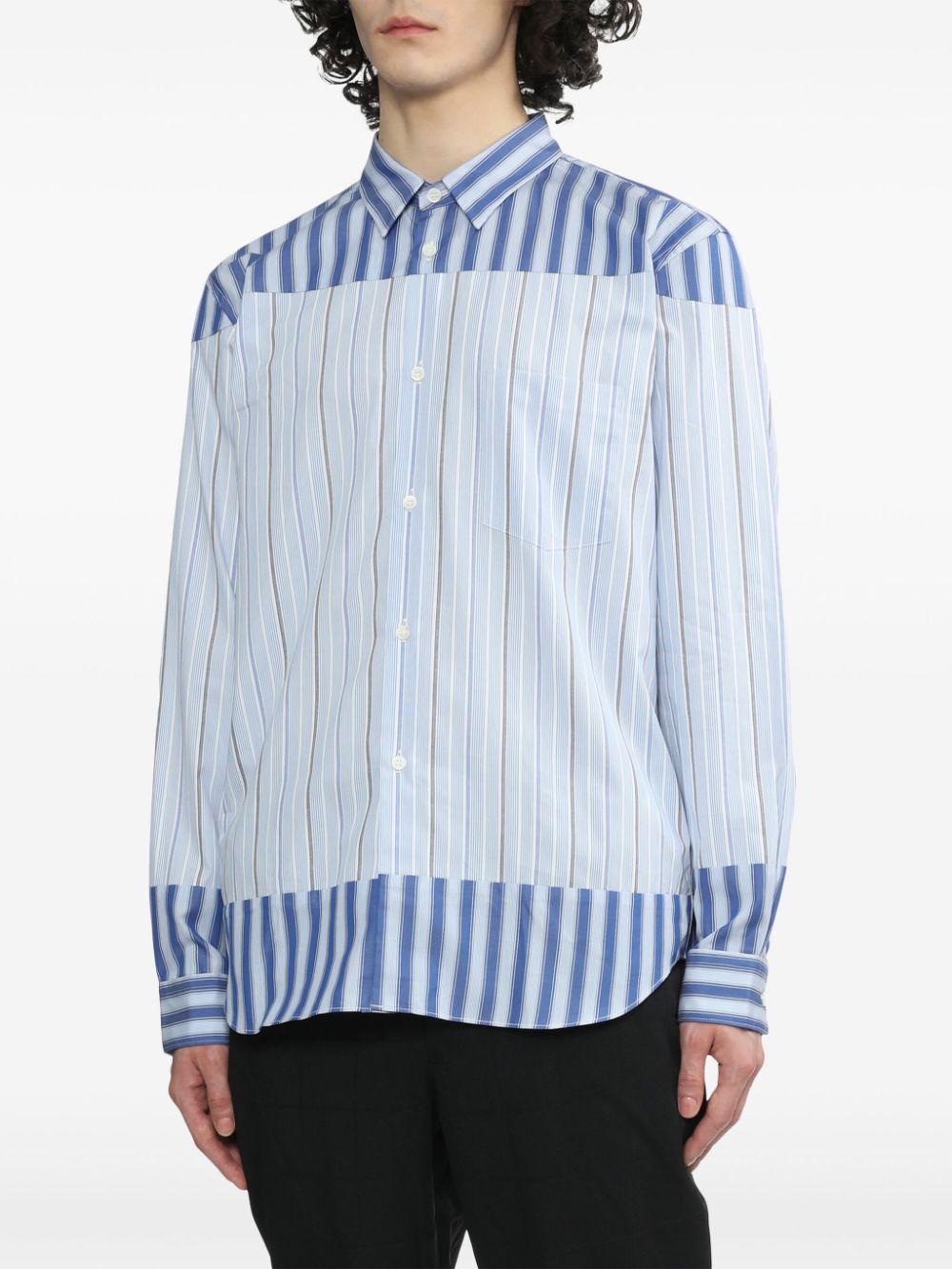 Shop Comme Des Garçons Homme Deux Striped Panelled Shirt In Blue