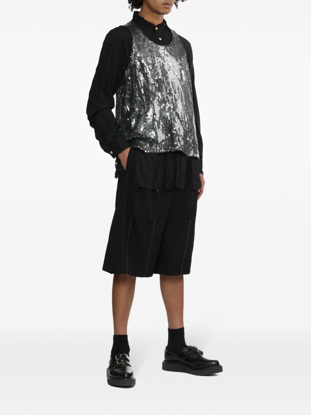 Shop Black Comme Des Garçons Decorative-stitching Wide-leg Shorts In Black