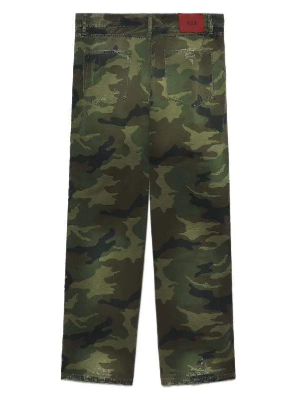424 Military Print Cotton Trousers | Green | FARFETCH