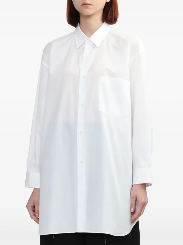 トップス COMME des GARCONS HOMME cut-off shirt Black Comme Des Garçons drop-shoulder Cotton Shirt | White