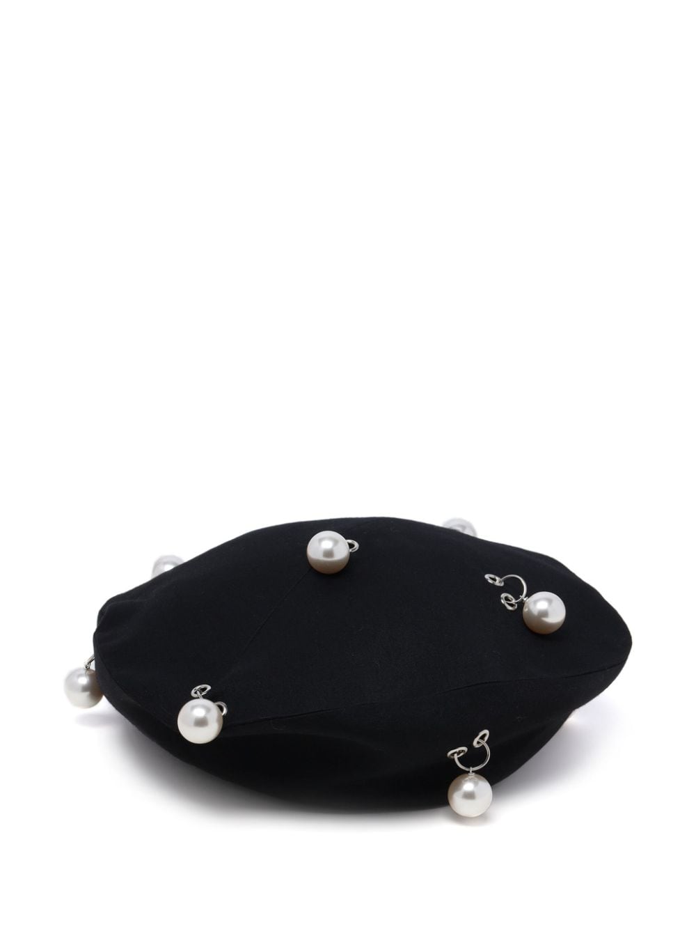 Shop Kimhēkim Knitted Pearl-appliqué Beret Hat In Black