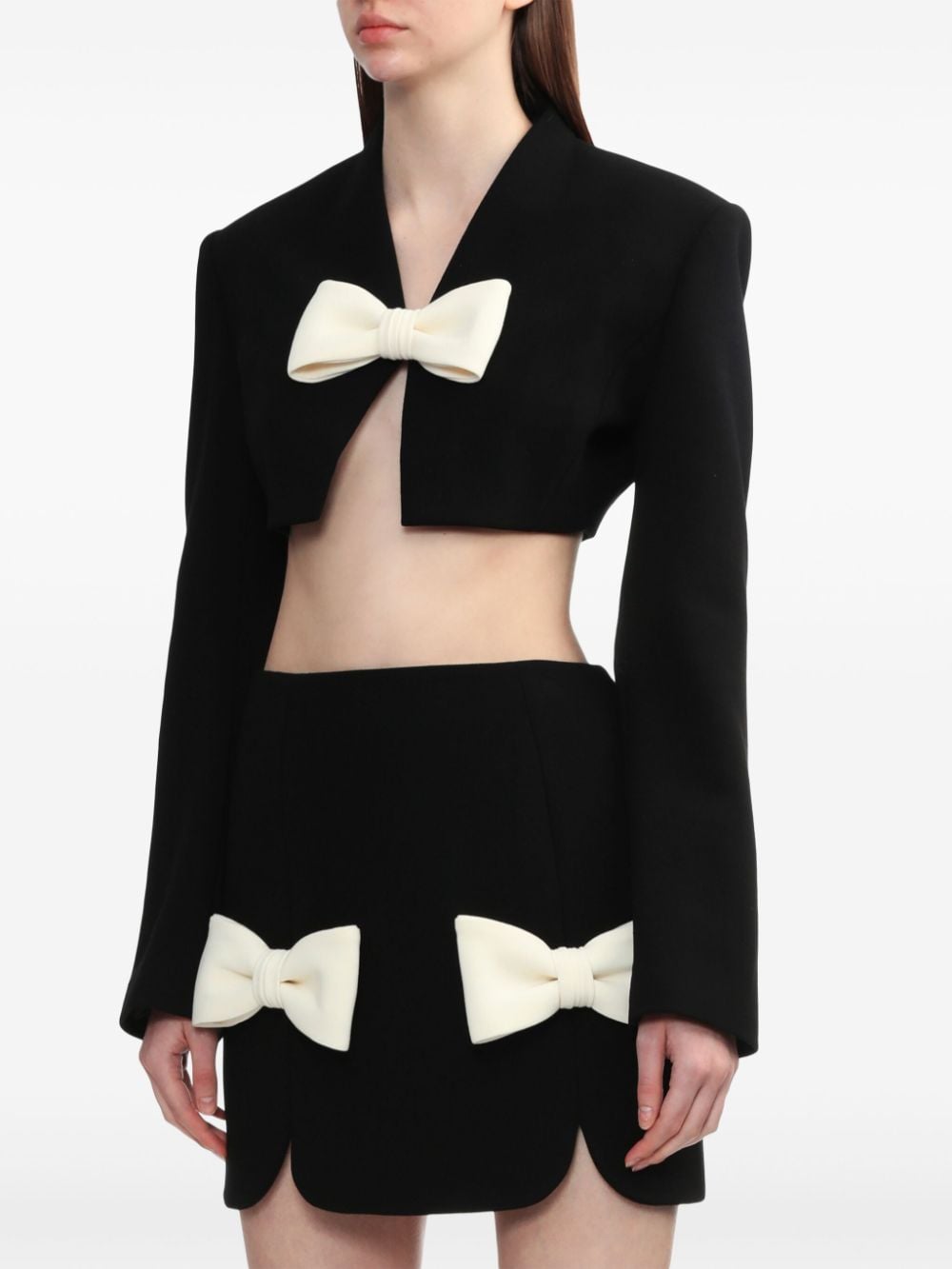 Shop Kimhēkim Oversize-bow Cropped Collarless Jacket In Black