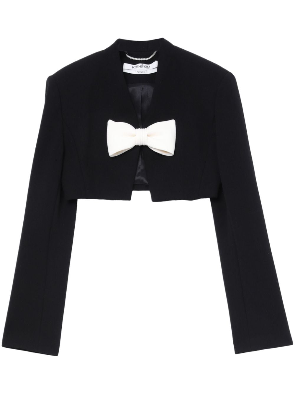 Kimhēkim Oversize-bow Cropped Collarless Jacket In Black