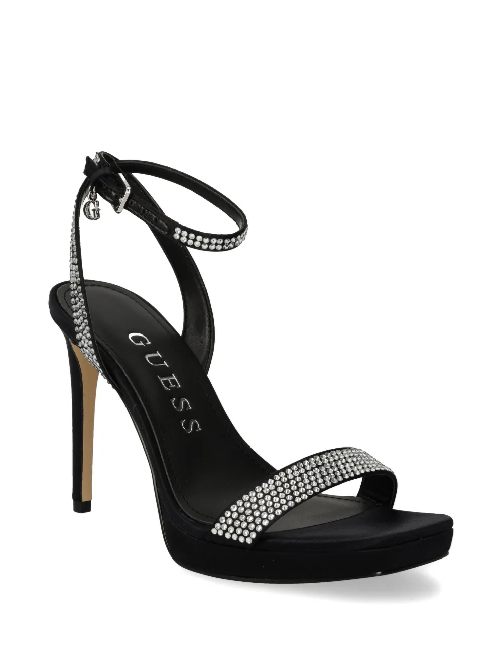 GUESS USA 115mm rhinestone satin sandals Black