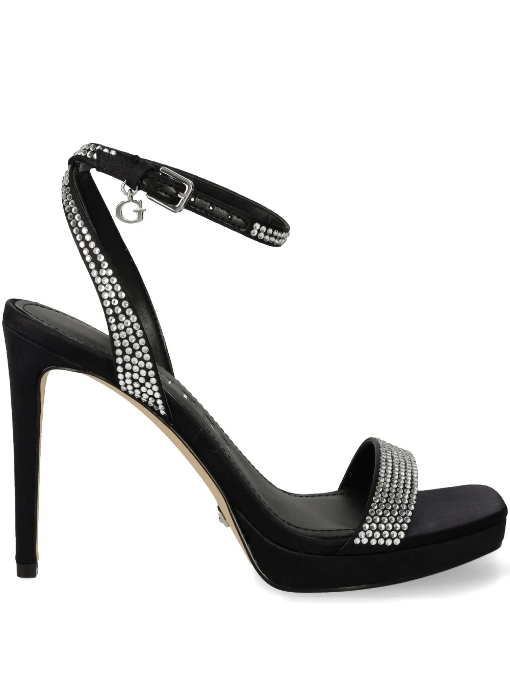 GUESS USA 115mm rhinestone satin sandals Black