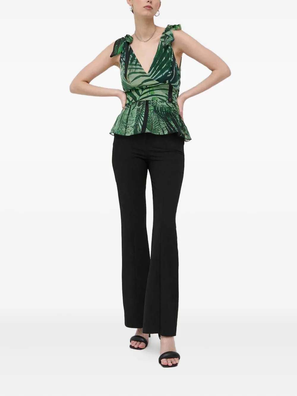 Guess Usa Tie-shoulder Print Top Blouse In Green