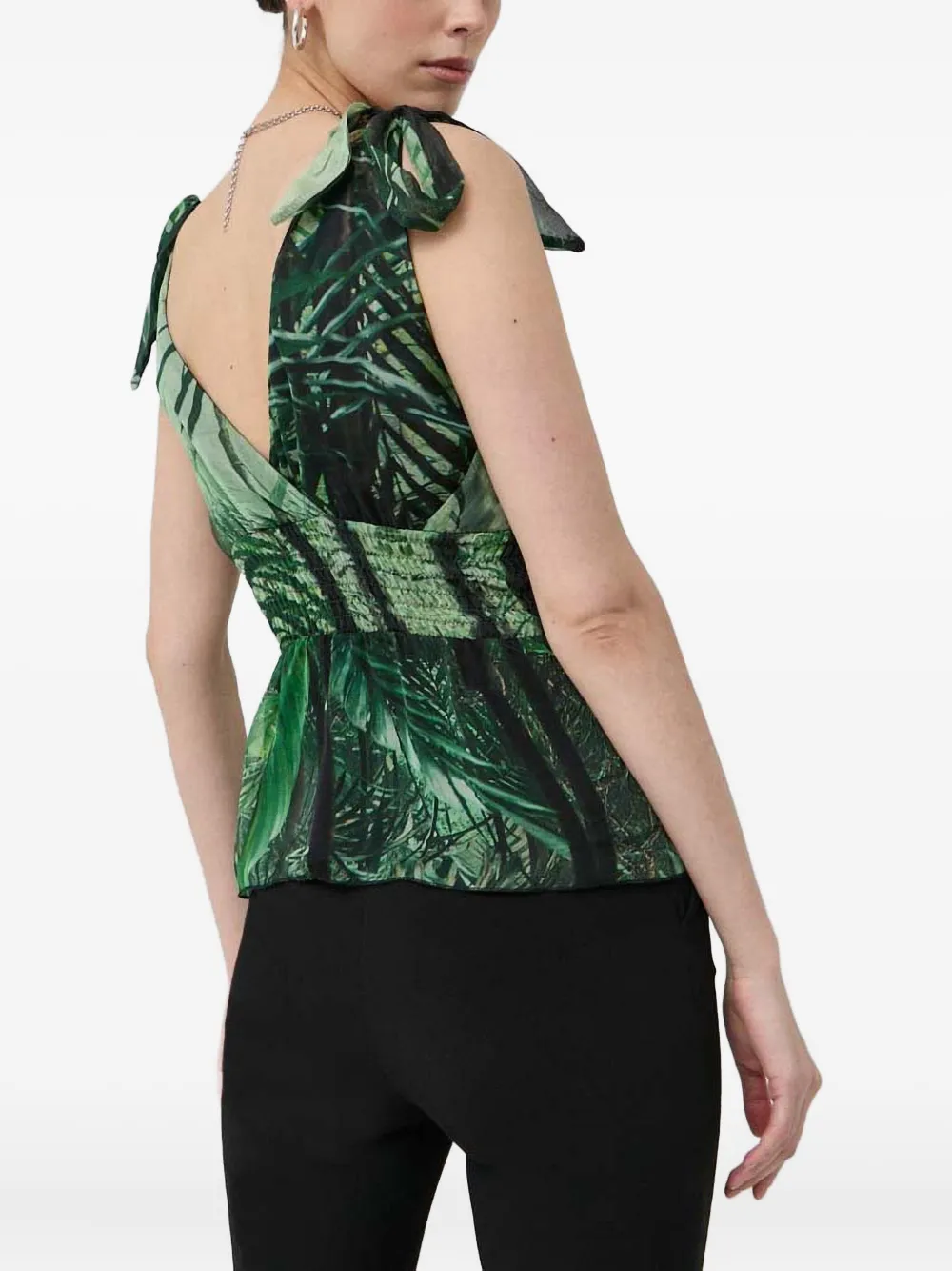 Guess Usa Tie-shoulder Print Top Blouse In Green