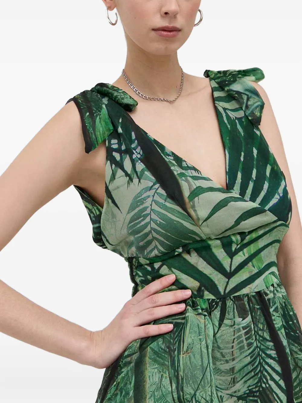 Guess Usa Tie-shoulder Print Top Blouse In Green