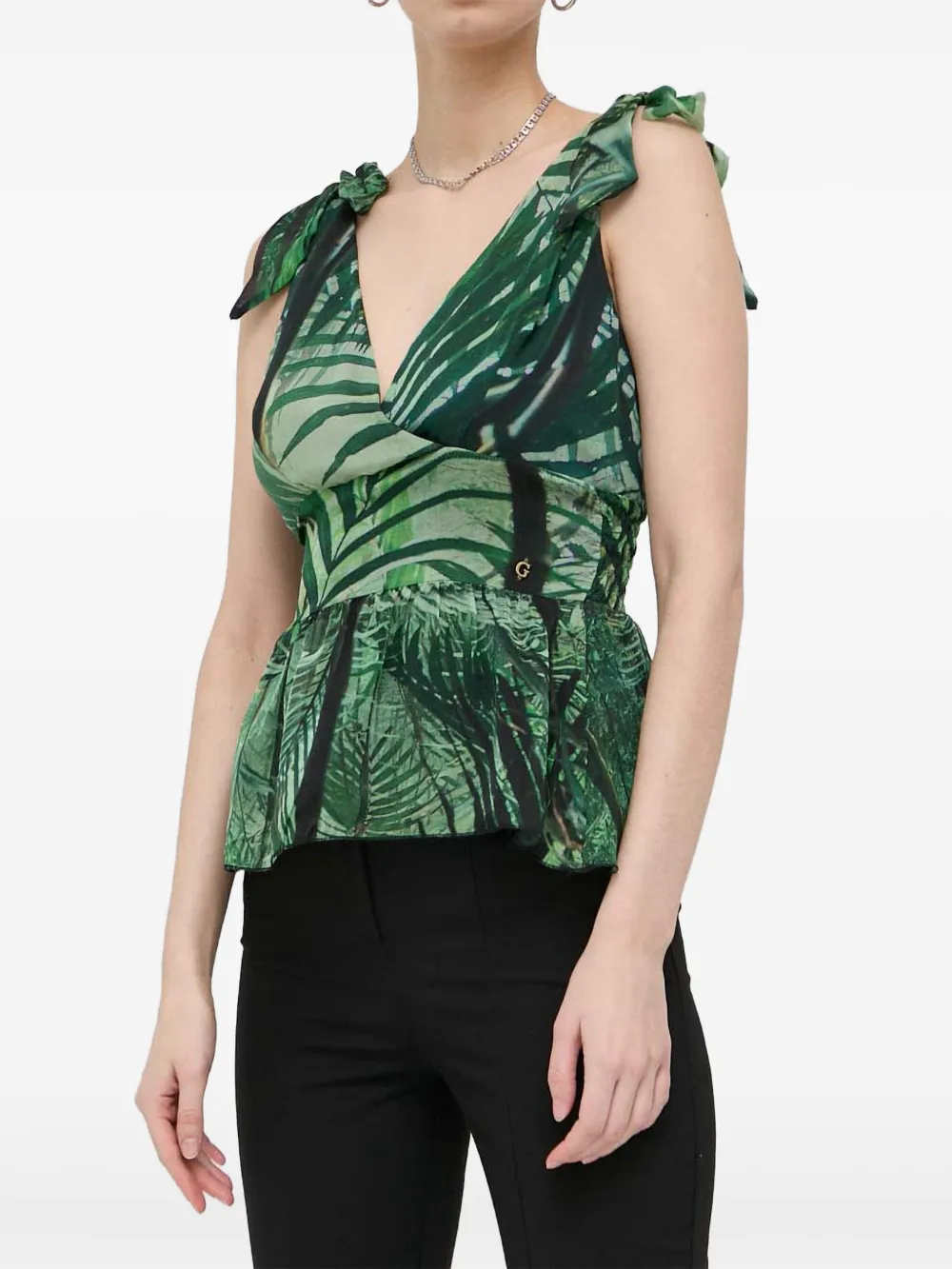 Guess Usa Tie-shoulder Print Top Blouse In Green