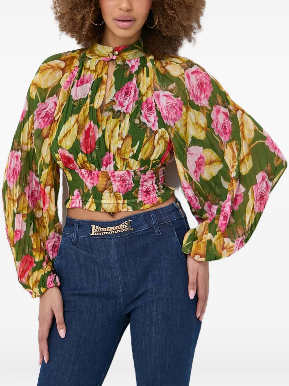 GUESS USA blouse à col montant et fleurs | vert | Image 1