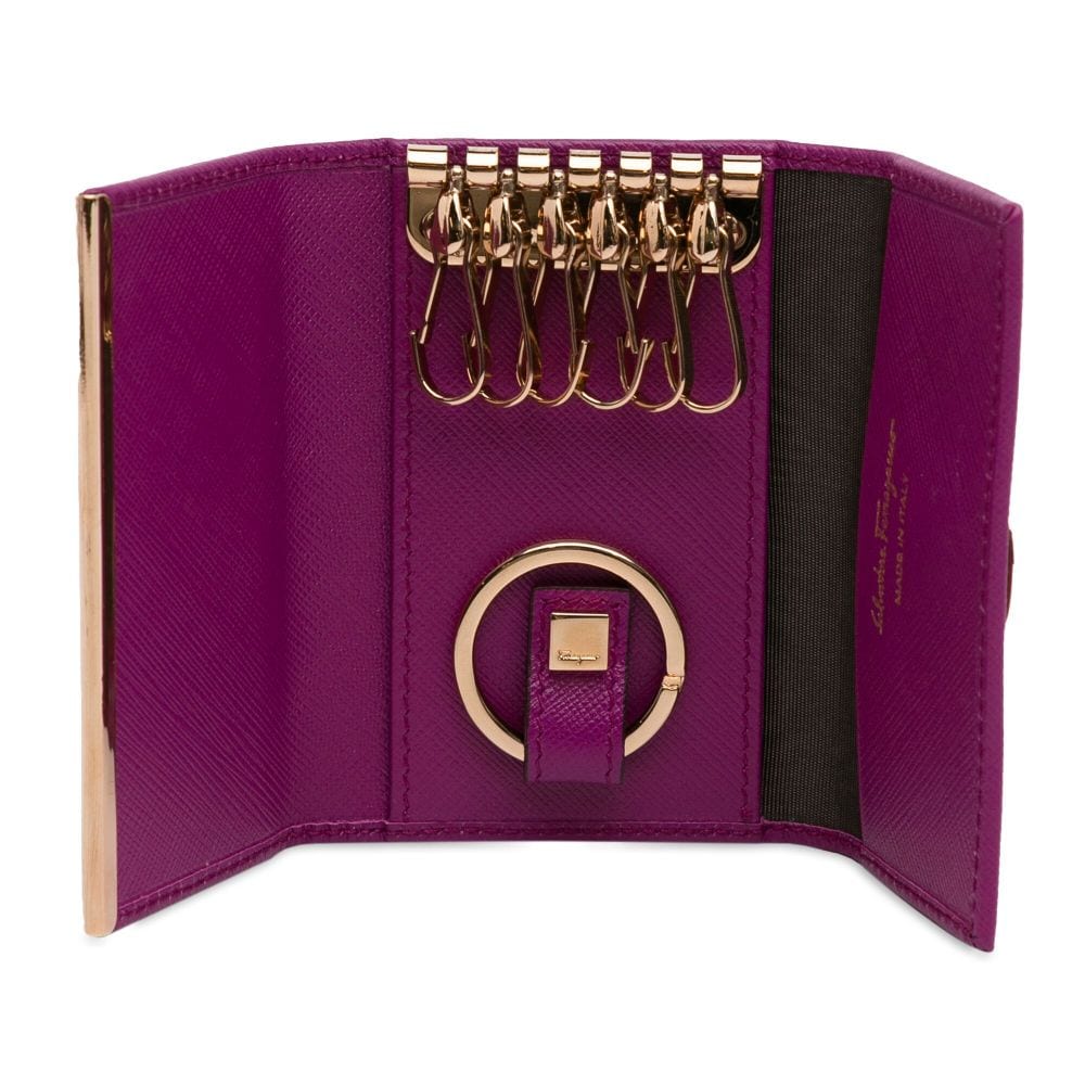 Pre-owned Ferragamo 21th Century   Gancini Leather Case Key Holder In Purple