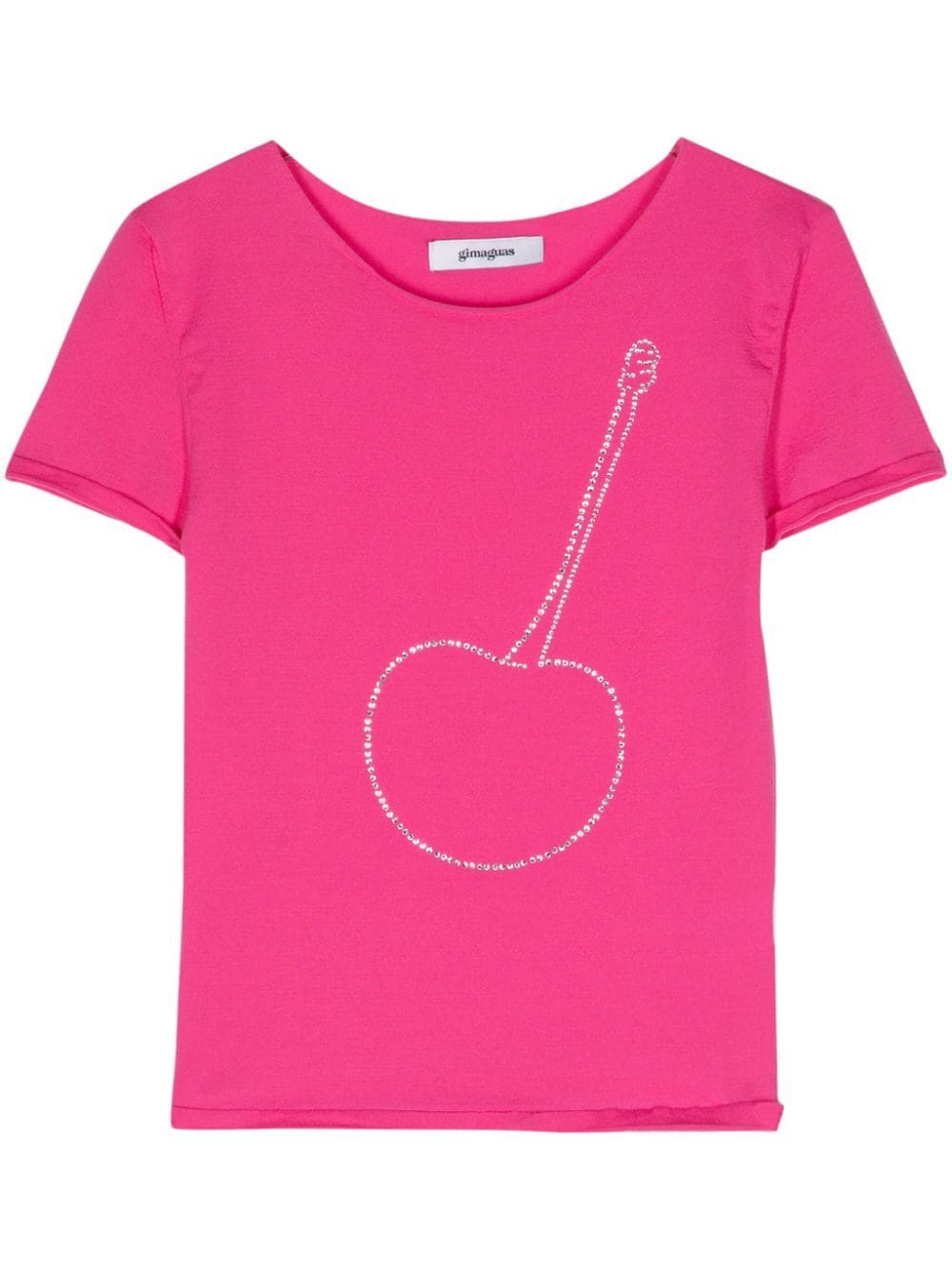 Shop Gimaguas Cherry Shiny Rhinestone-embellished T-shirt In Pink