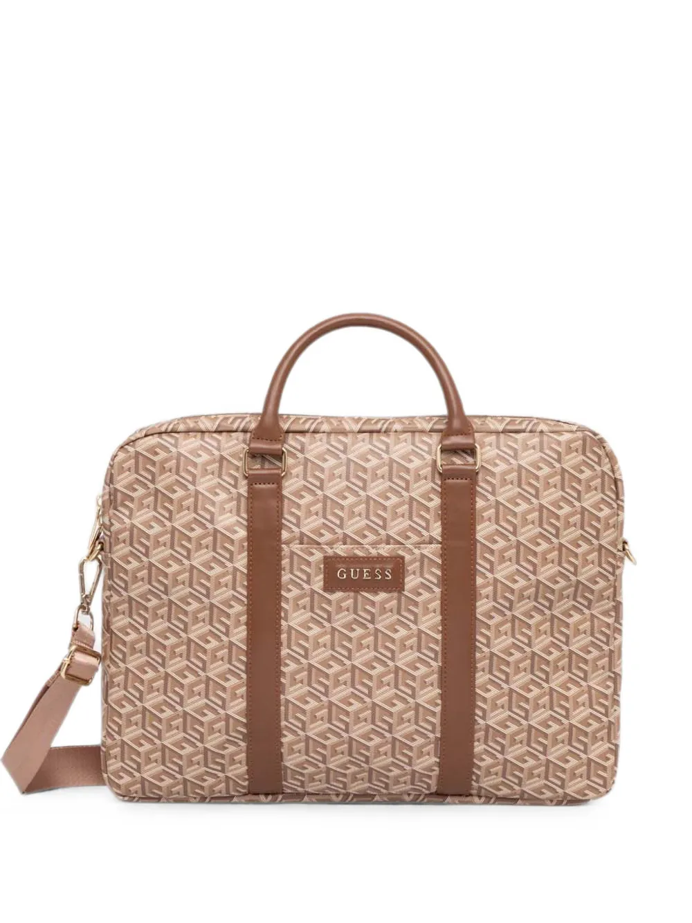 GUESS USA G-Cube logo-lettering laptop bag - Nude