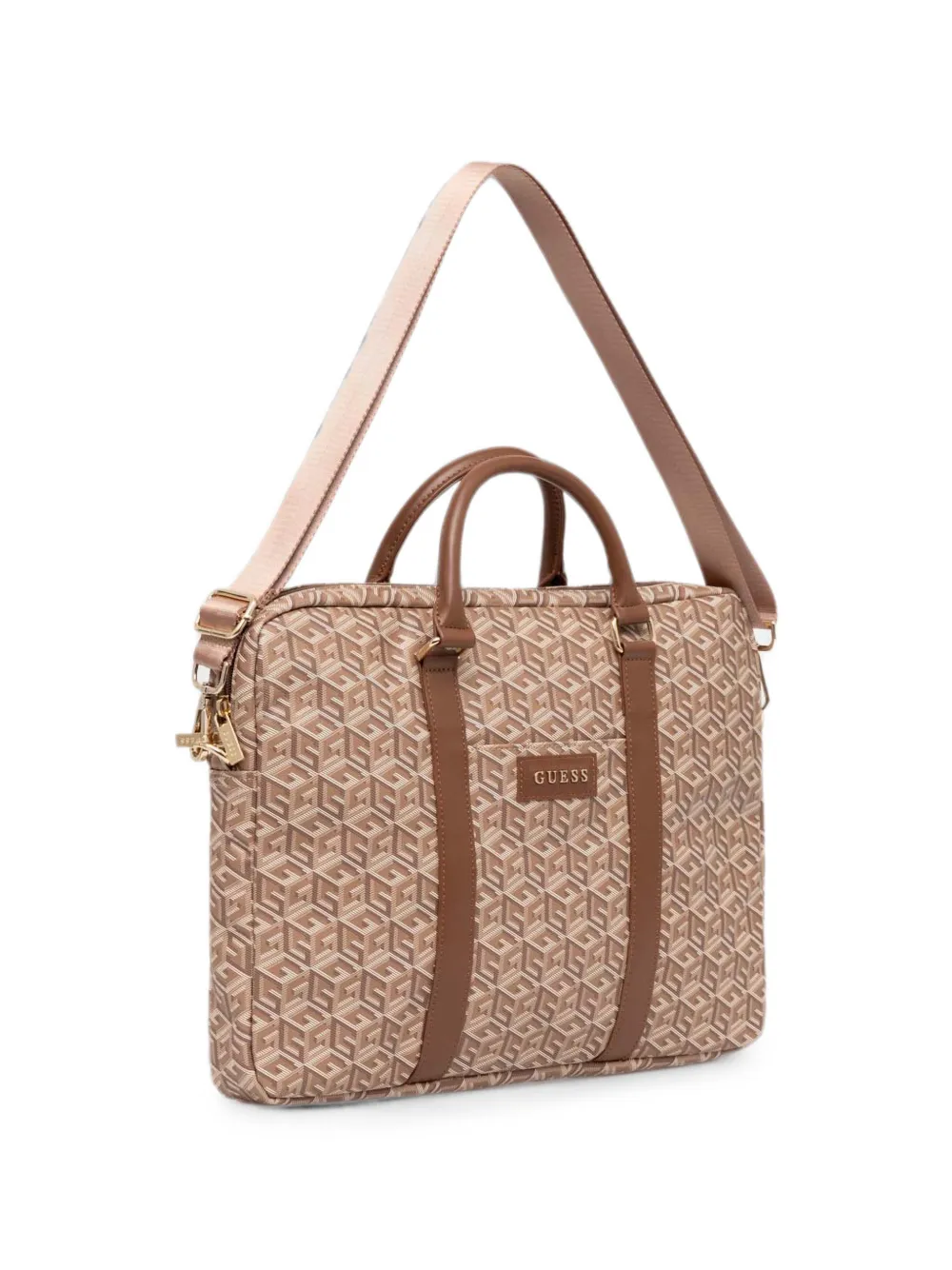 GUESS USA G-Cube laptoptas met logo Beige