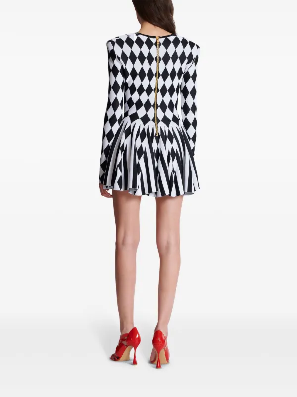 Balmain diamond-intarsia Knitted Mini Dress | Black | FARFETCH GE Balmain diamond-intarsia Knitted Mini Dress | Black | FARFETCH GE