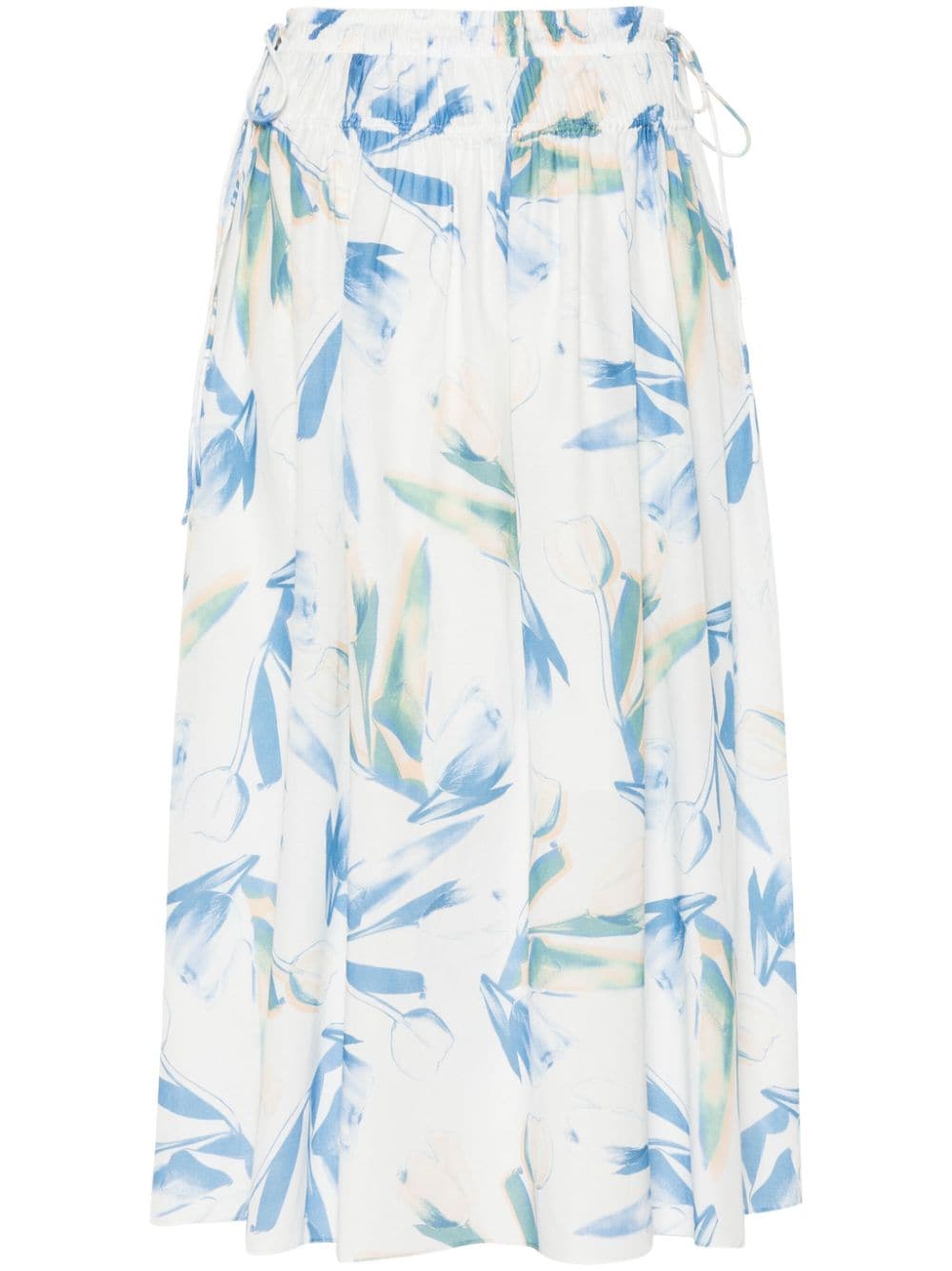 Paul Smith Floral-print Flared Midi Skirt In Blue