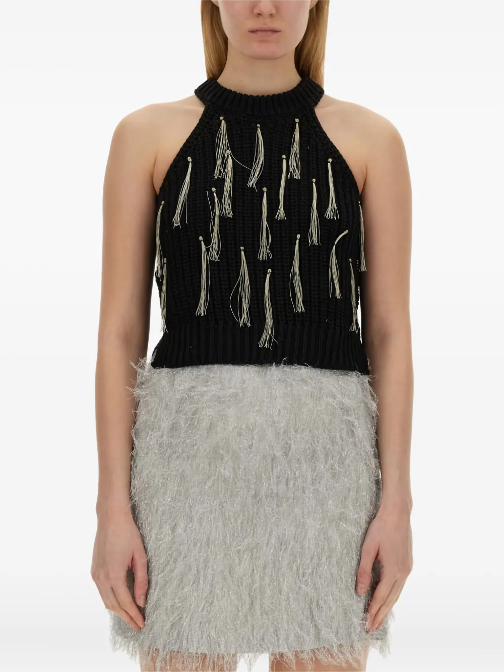 Alysi halter-neck tassel top Zwart