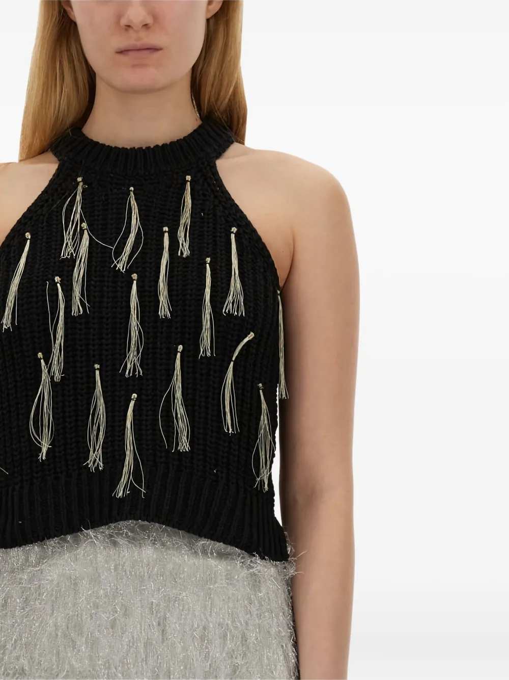 Alysi halter-neck tassel top Zwart