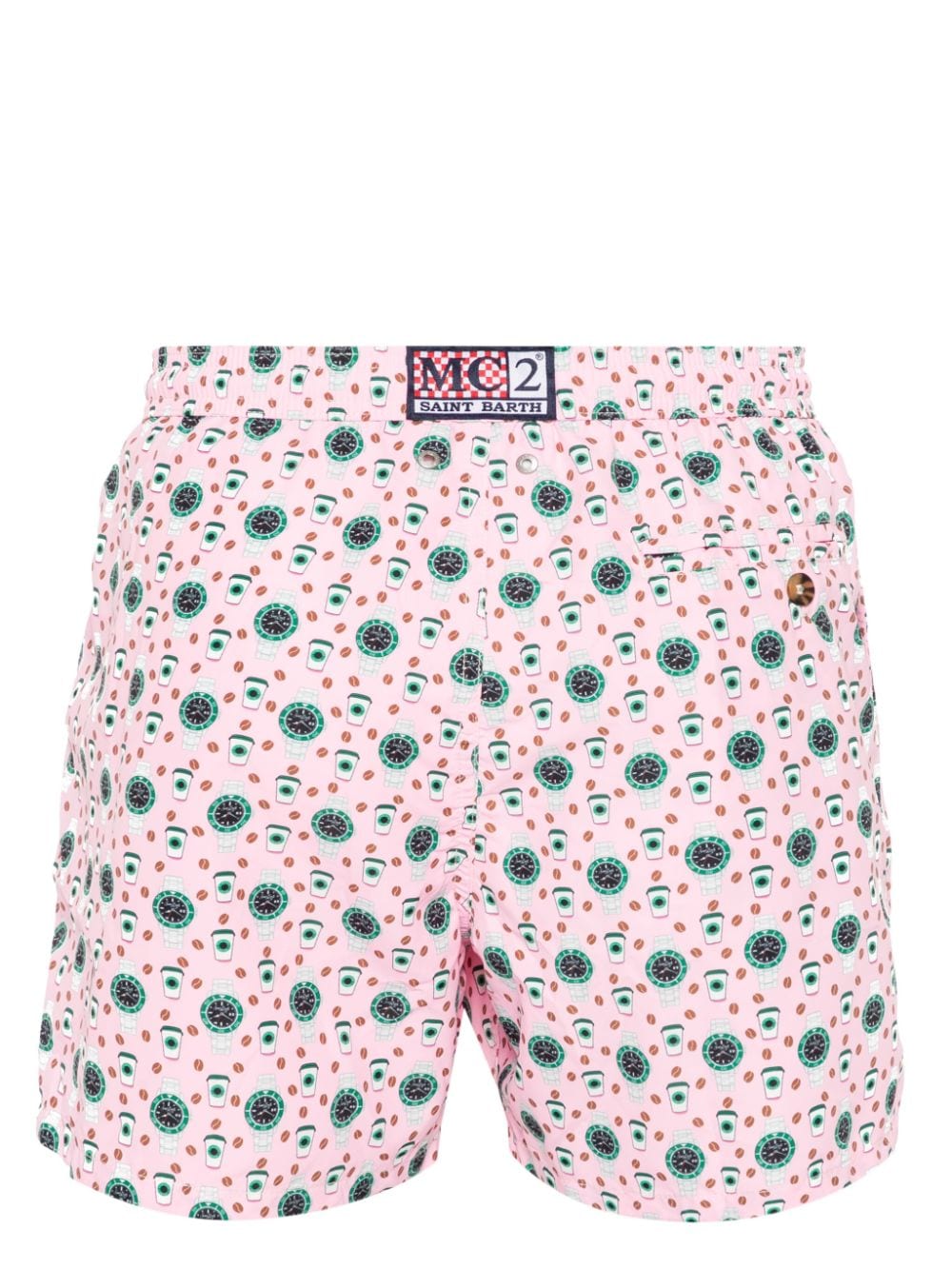 Shop Mc2 Saint Barth Watch Coffee-print Swim Shorts In Pink