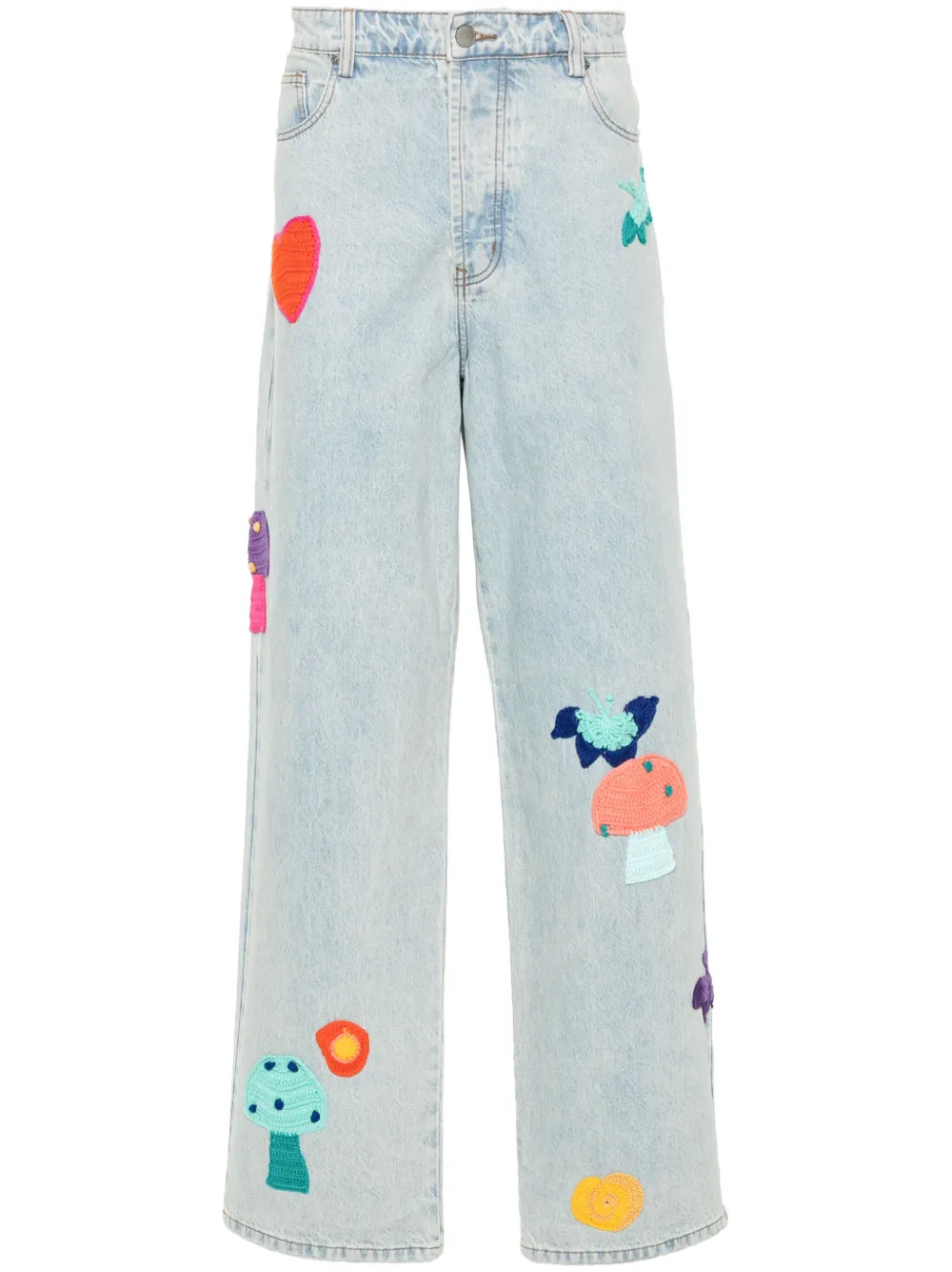 Shop Nahmias Crochet-patchwork Wide-leg Jeans In Blue