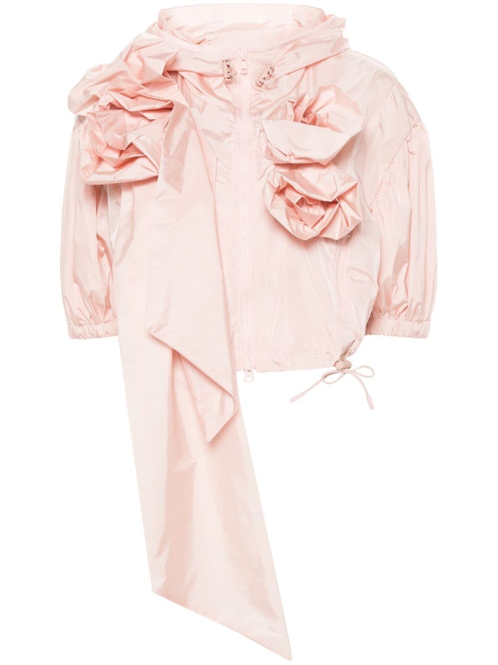 Shop Simone Rocha Floral-appliqué Cropped Jacket In Pink