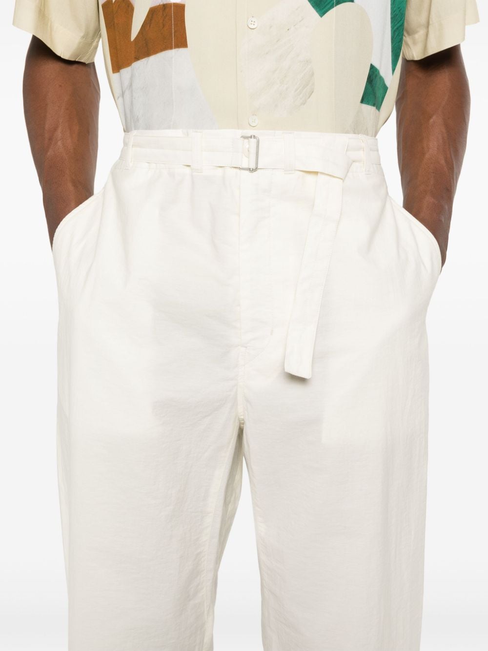 Shop Lemaire Belted Tapered Trousers In Neutrals