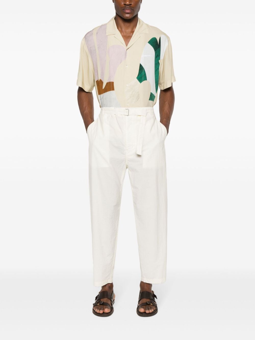 Shop Lemaire Belted Tapered Trousers In Neutrals