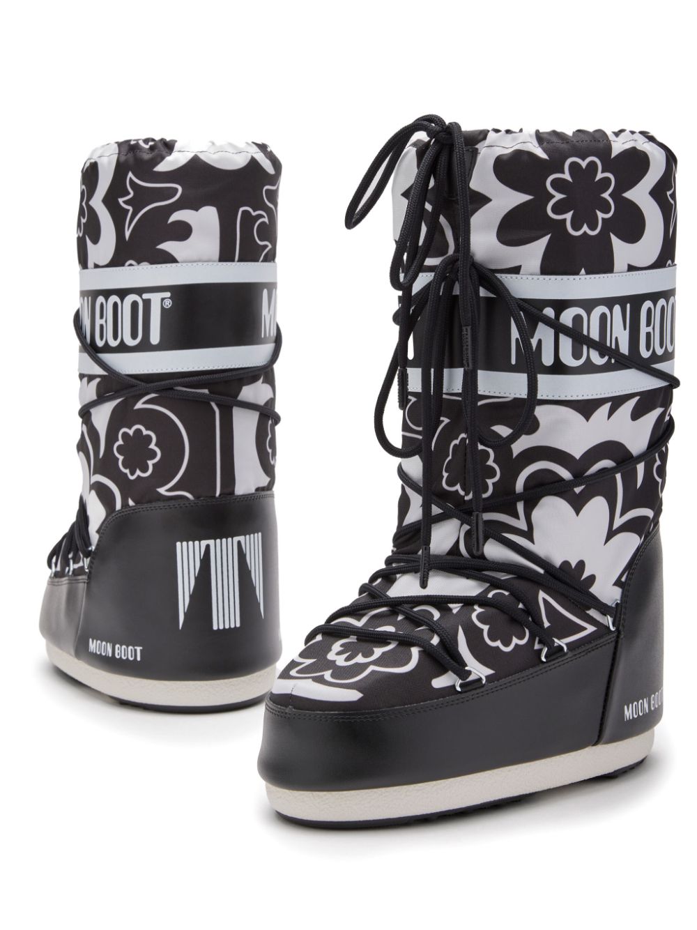 Shop Moon Boot Icon Floral-print Boots In Black