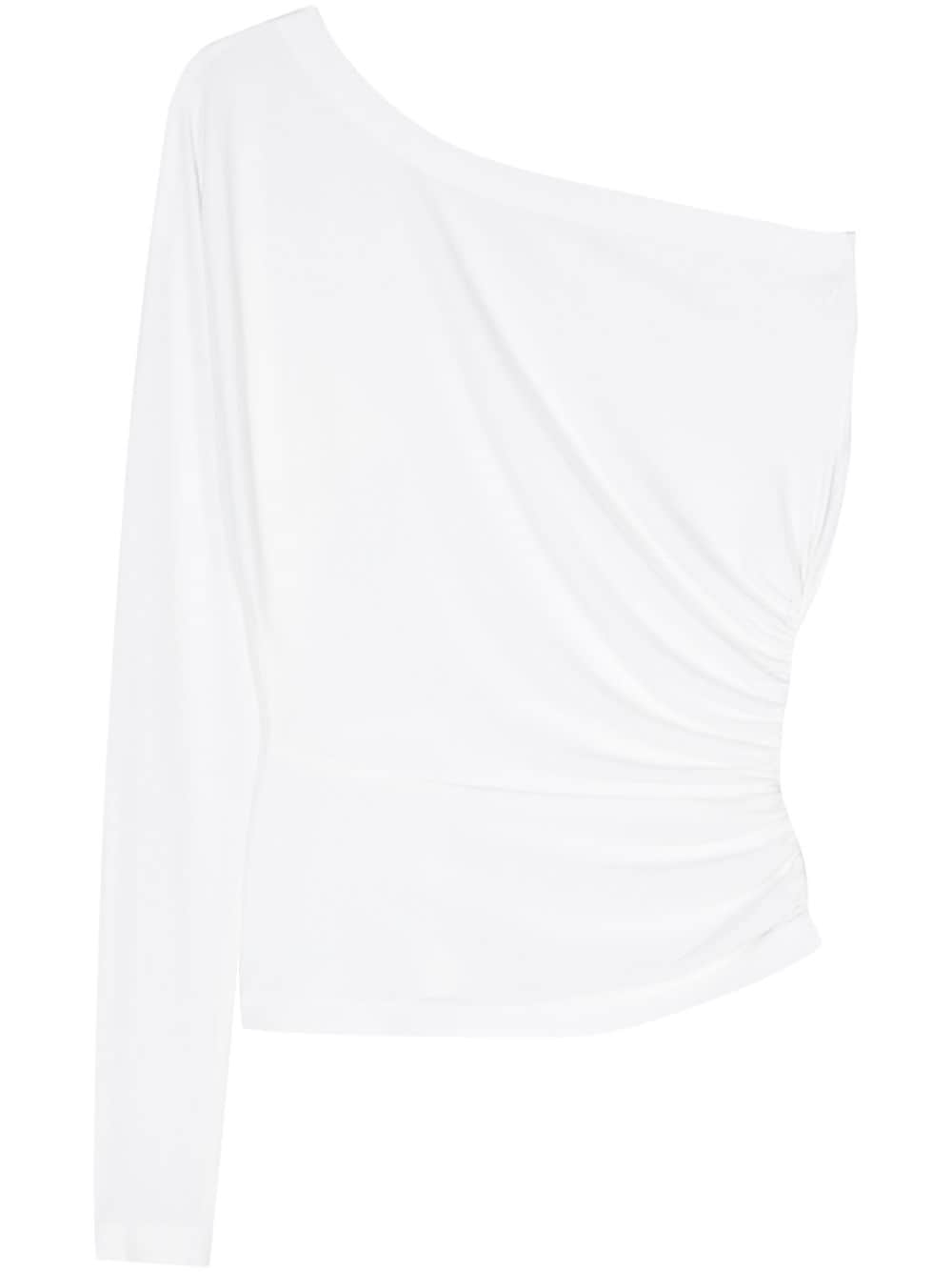 Shop Norma Kamali Ruched-detail One-sleeve Top In Weiss
